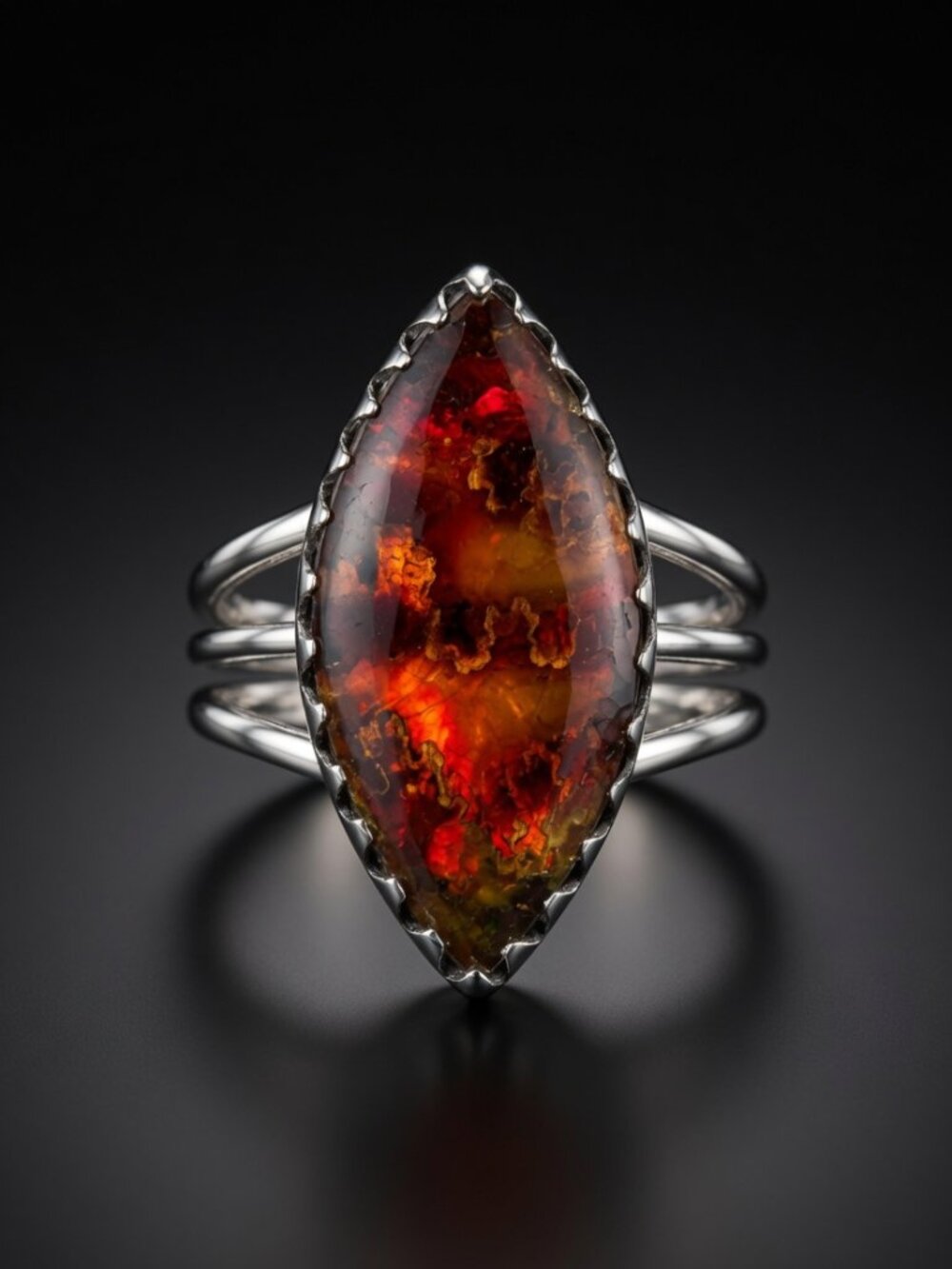 Red Flashing Ammolite Ring |  Size 7